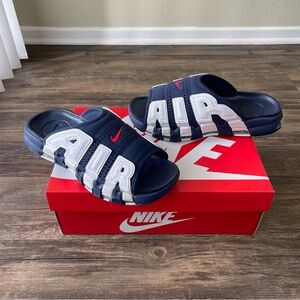Nike Air More Uptempo Slides Olympic Navy Blue Red Sandals Size 9 [FQ8700-400]